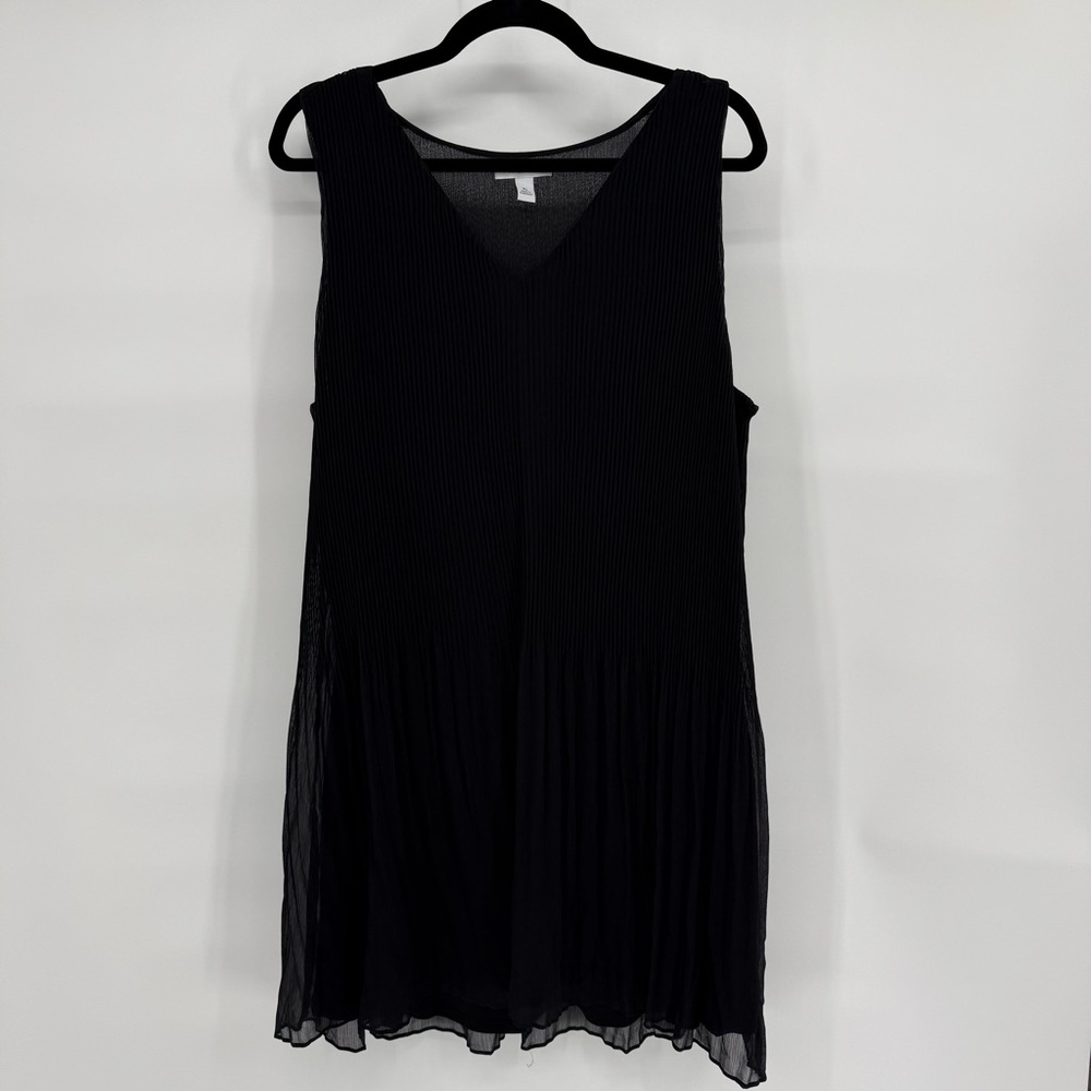Nine West Pleated Chiffon V Neck Sleeveless Dress Lined Flowy‎ XL Goth Flapper